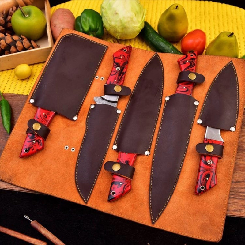 The Prometheus
Custom Handmade 4
Pieces Chef Knife Set &
Leather Roll